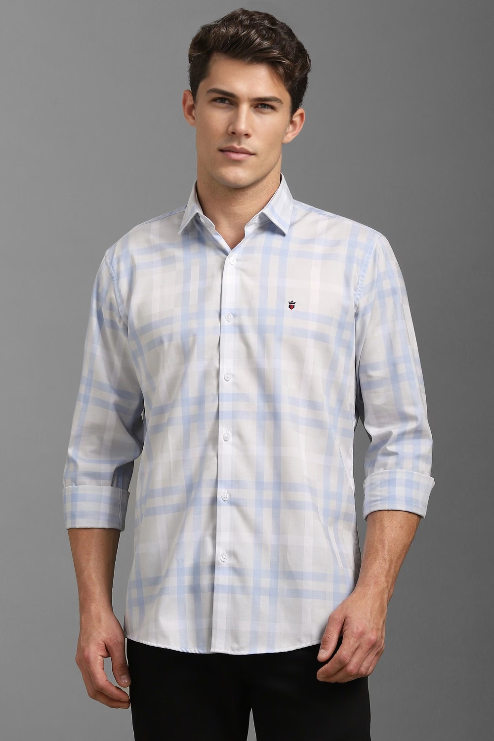 Men White Check Full Sleeves Casual Shirt-White