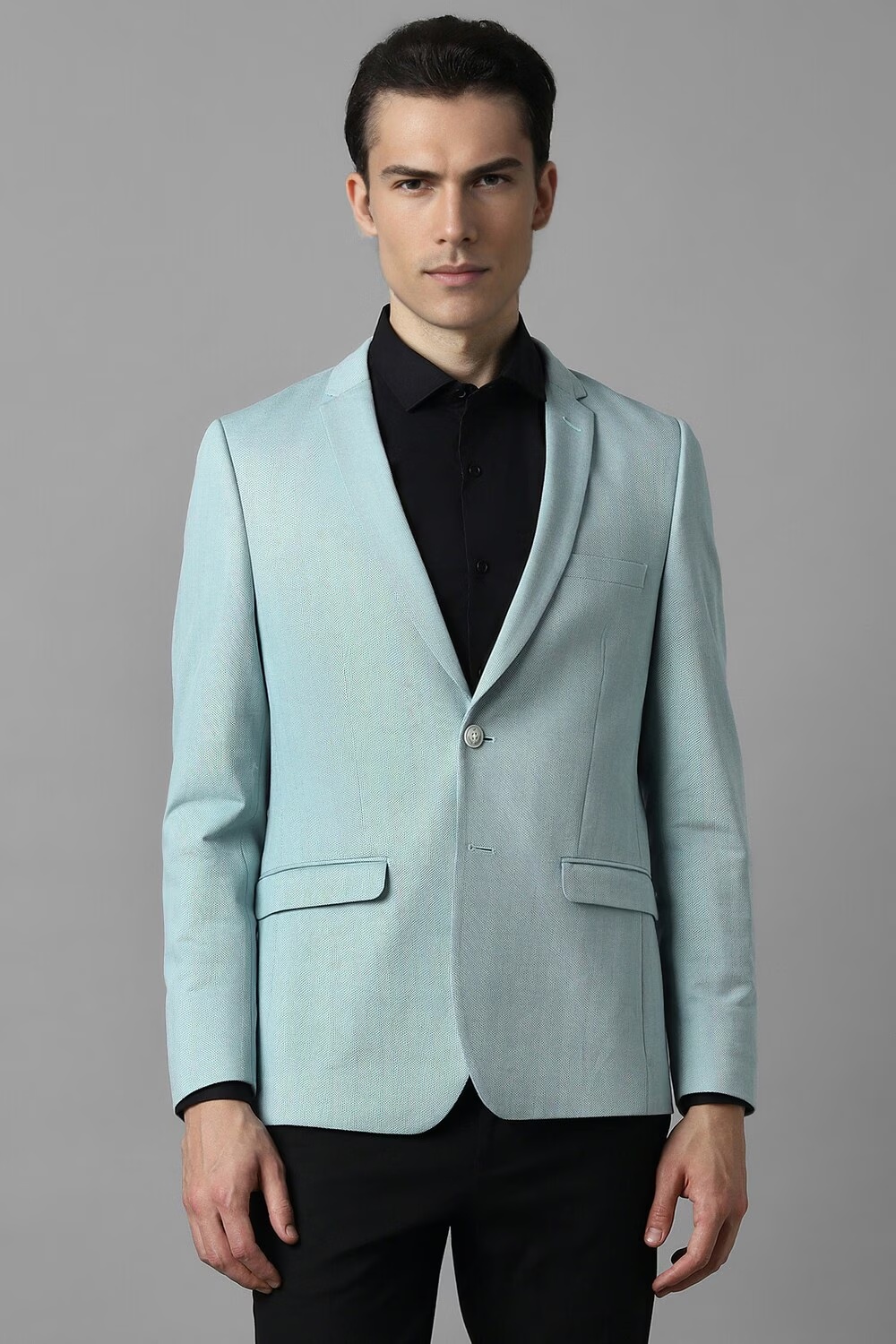 Men Green Super Slim Fit Textured Casual Blazer-Green