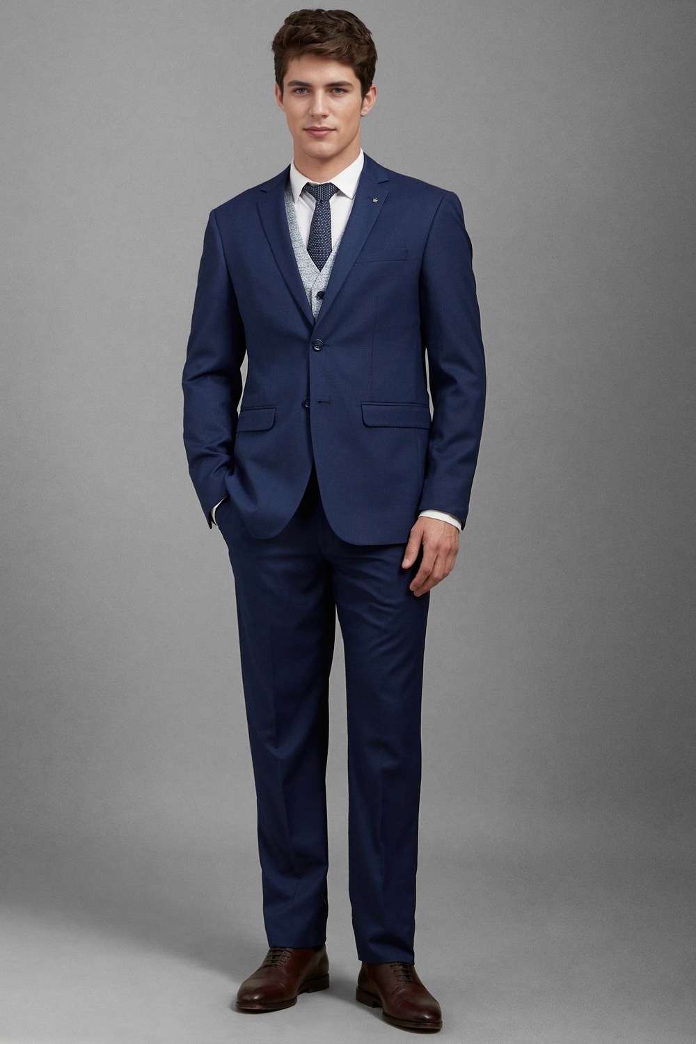Men Navy Slim Fit Textured Formal Three Piece Suit-Navy