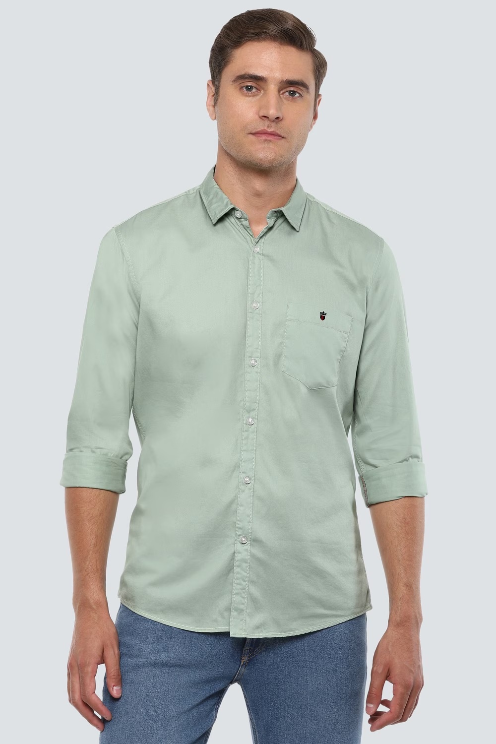 Men Green Solid Full Sleeves Casual Shirt-Green