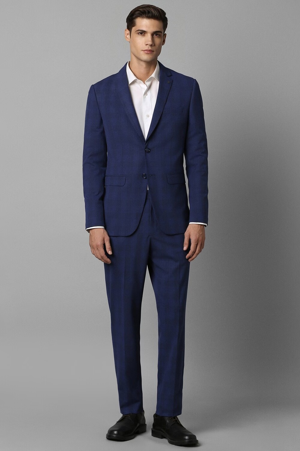 Men Navy Slim Fit Check Formal Two Piece Suit-Navy