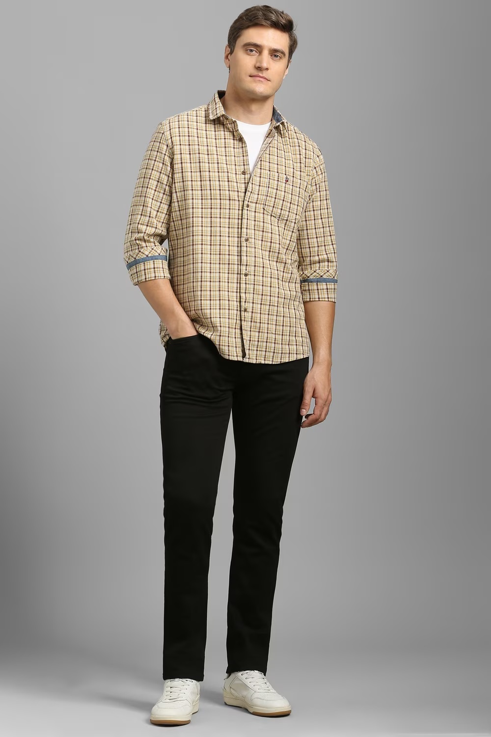 Men Beige Check Full Sleeves Casual Shirt-Beige