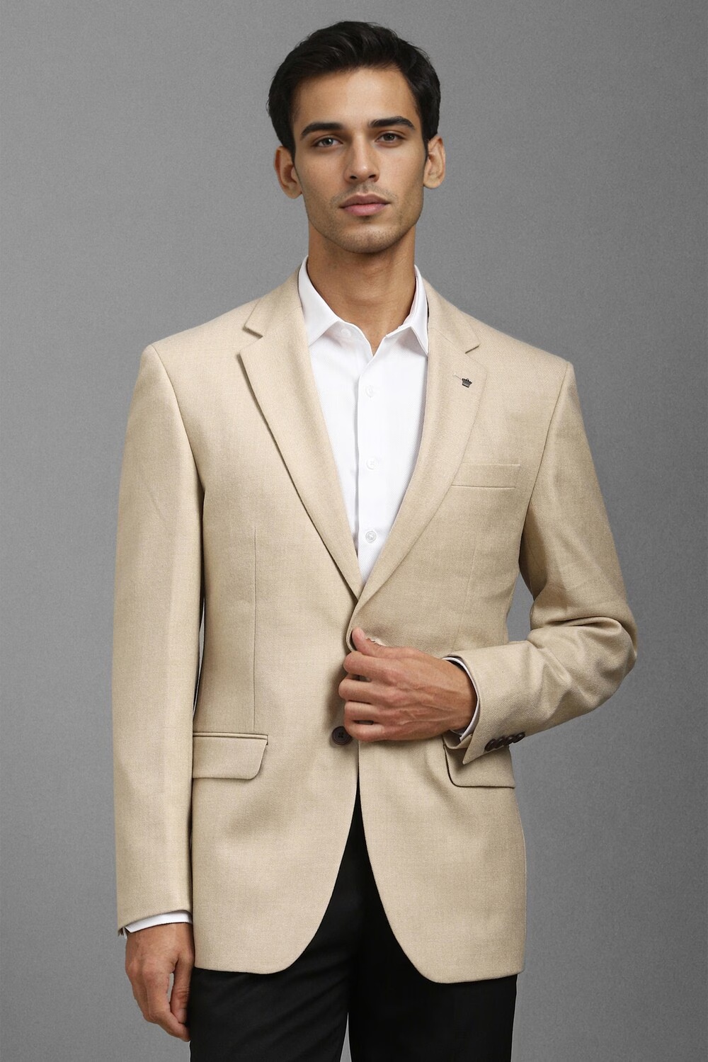 Men Beige Regular Fit Textured Formal Blazer-Beige