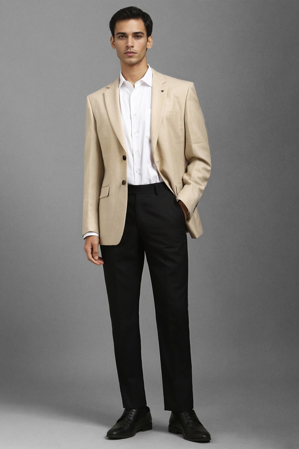 Men Beige Regular Fit Textured Formal Blazer-Beige
