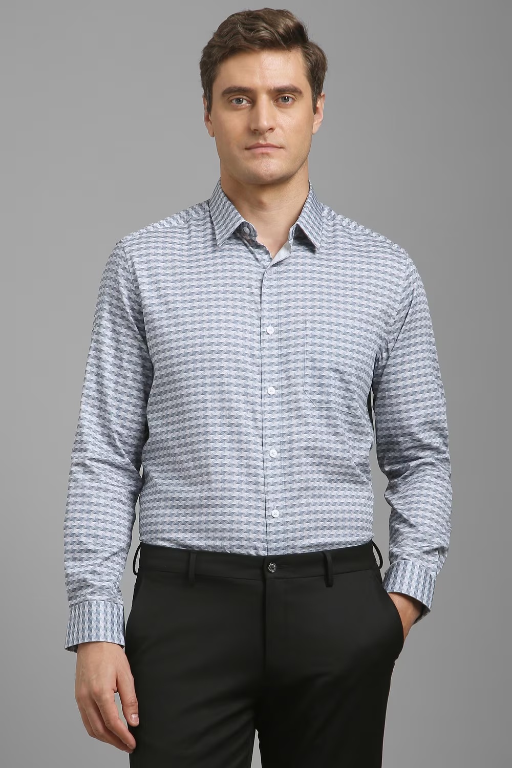 Men Grey Print Full Sleeves Formal Shirt-Grey
