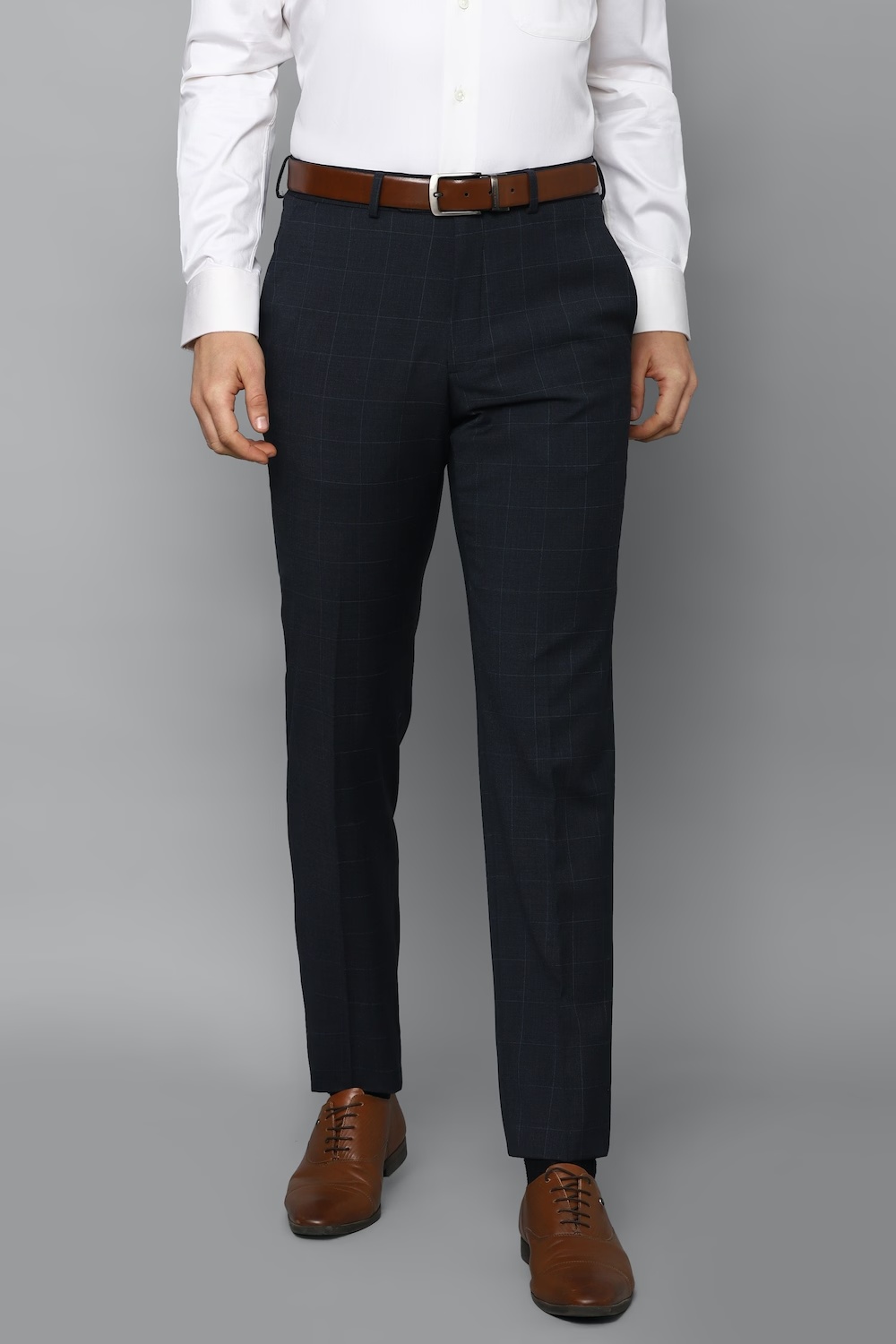 Men Navy Slim Fit Check Flat Front Formal Trousers-Navy 1 31437-men-navy-slim-fit-check-flat-front-formal-trousers-navy-1.jpg