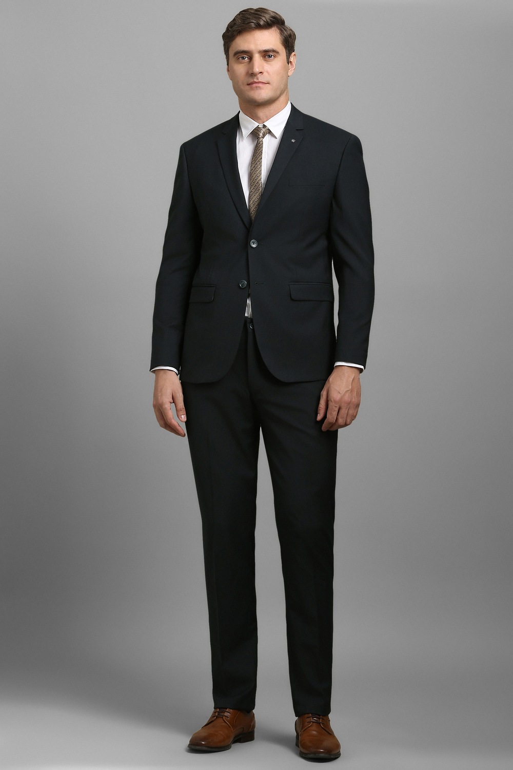 Men Blue Textured Formal Two Piece Suit-Blue