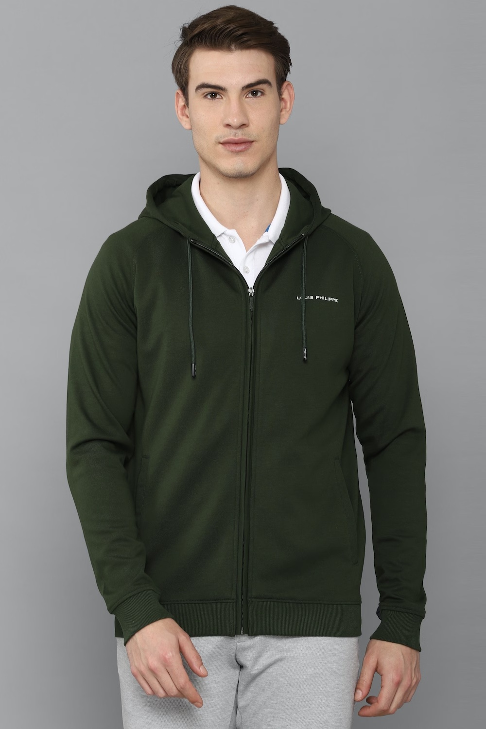 Men Casual Olive Solid Sweatshirt-Olive