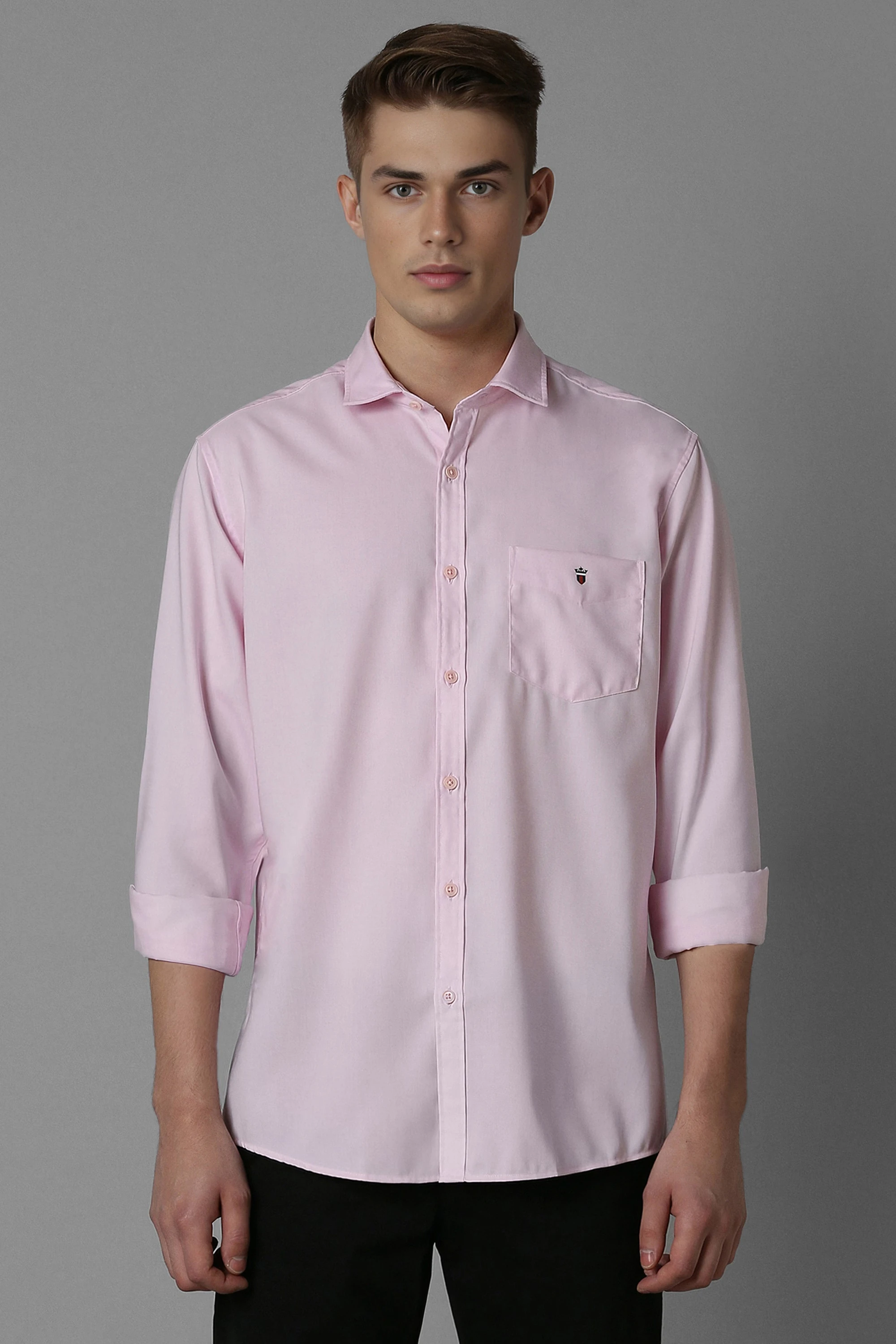 Men Pink Slim Fit Solid Full Sleeves Casual Shirt-Pink