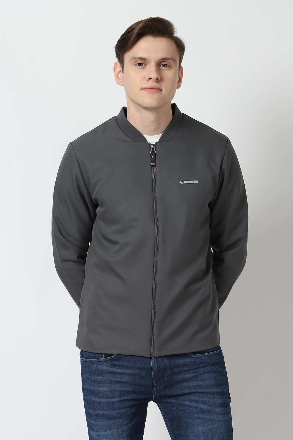 Men Leisure Sport Grey Solid Jackets-Grey