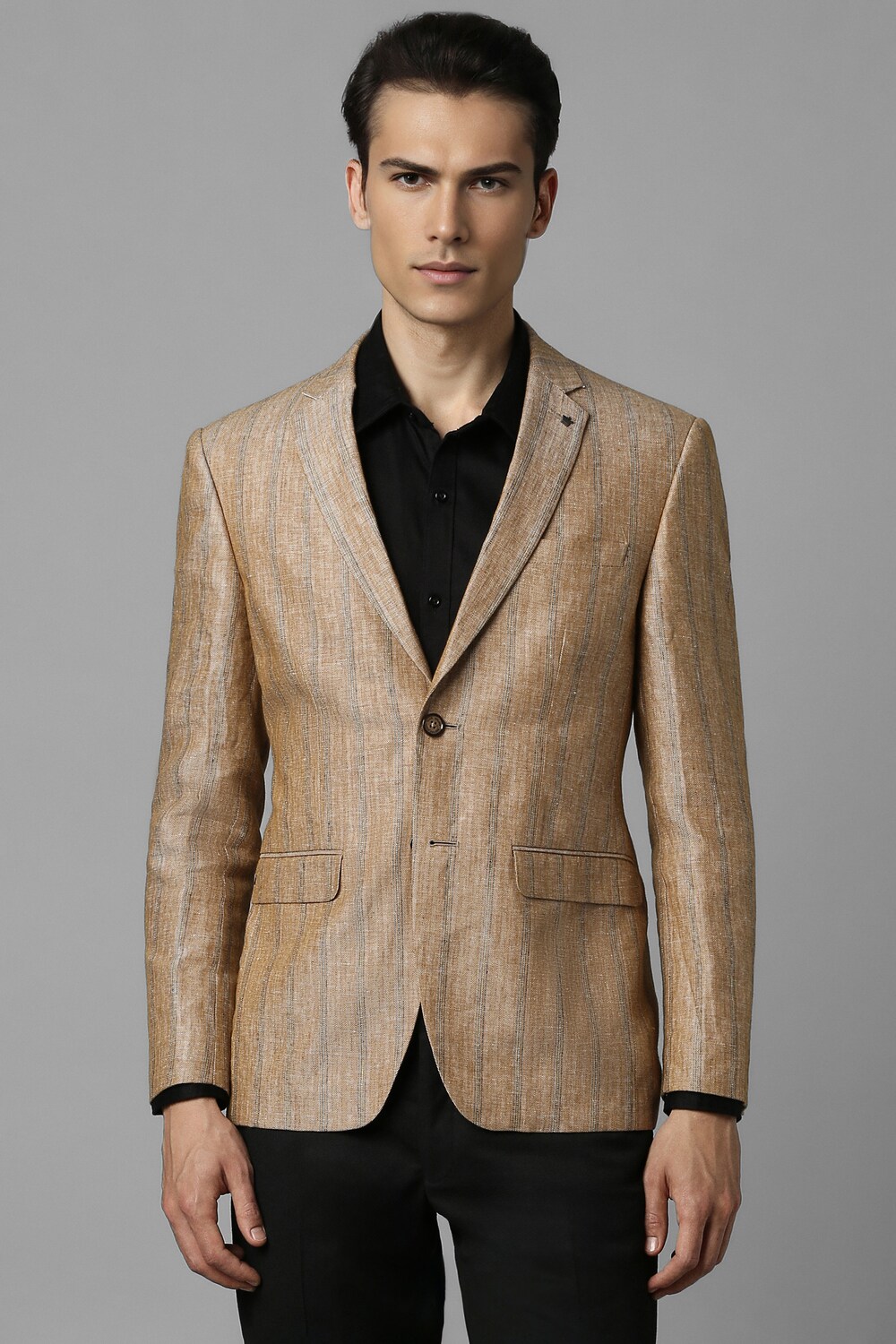 Men Brown Slim Fit Stripe Formal Blazer-Brown