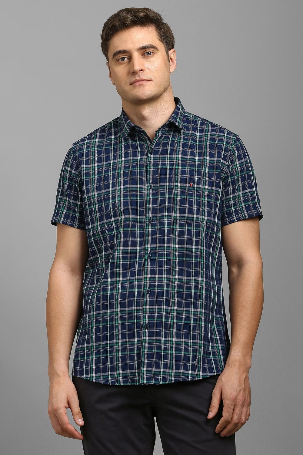Men Navy Check Half Sleeves Casual Shirt-Navy