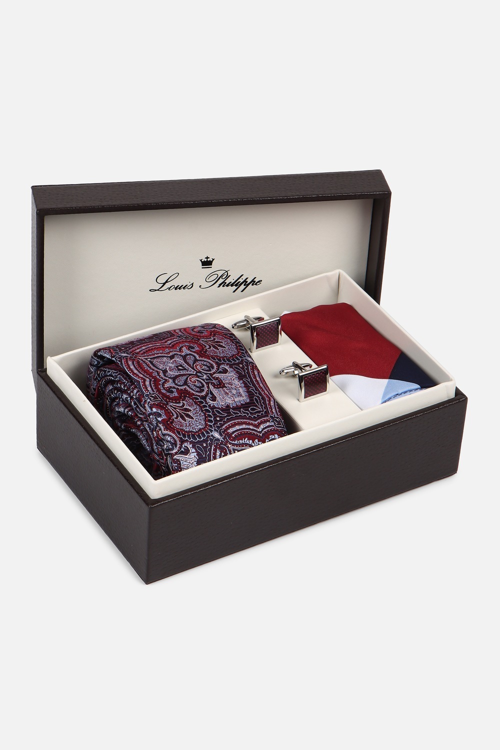 Men Maroon Embroidered Tie Pocket Square And Cufflink-Maroon