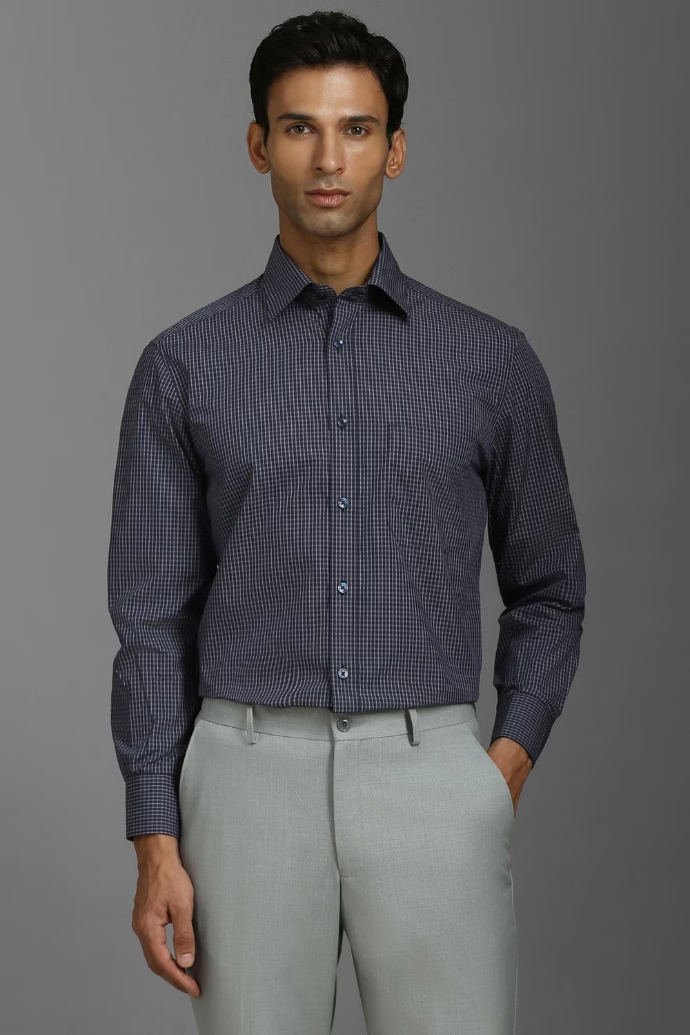 Men Navy Classic Fit Check Full Sleeves Formal Shirt-Navy