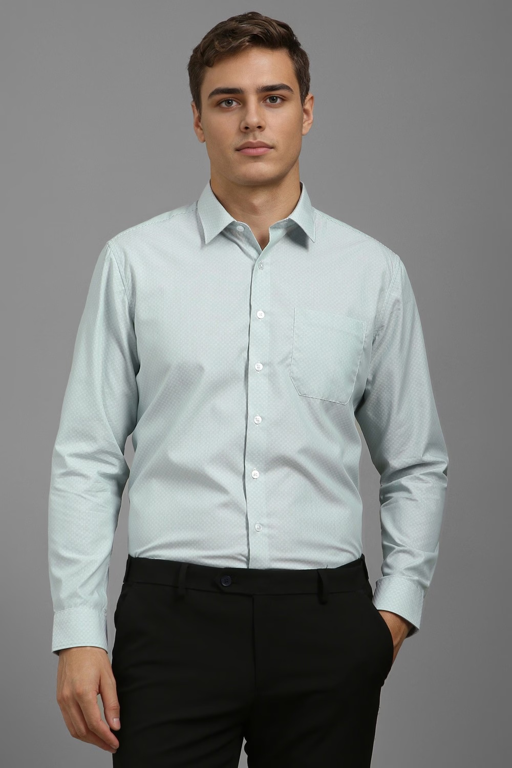 Men Grey Slim Fit Print Full Sleeves Formal Shirt-Grey