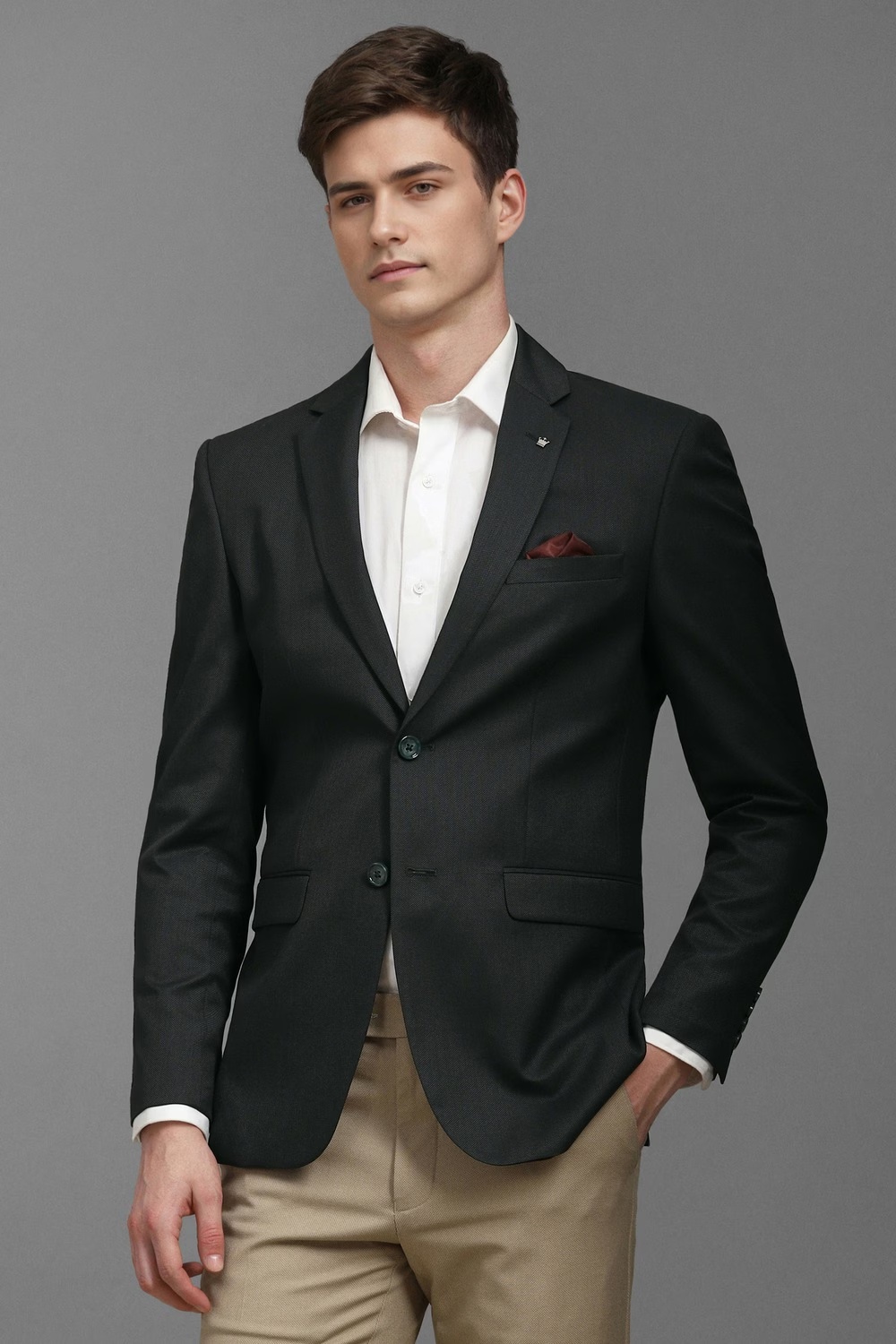 Men Green Slim Fit Textured Formal Blazer-Green