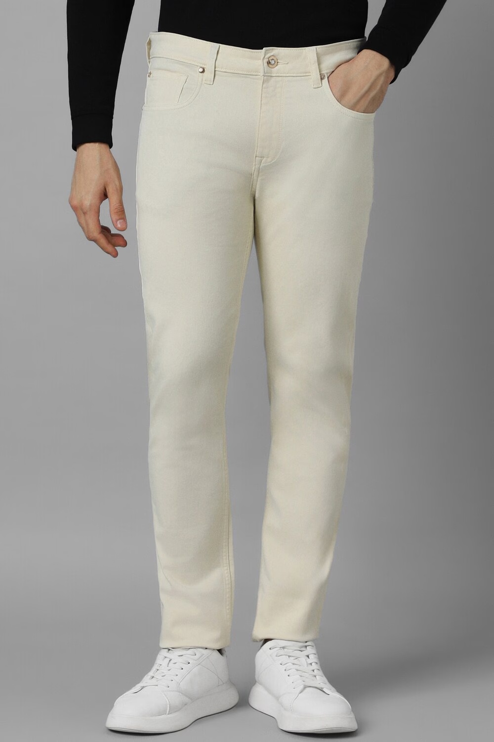 Men Cream Dark Slim Fit Jeans-Cream