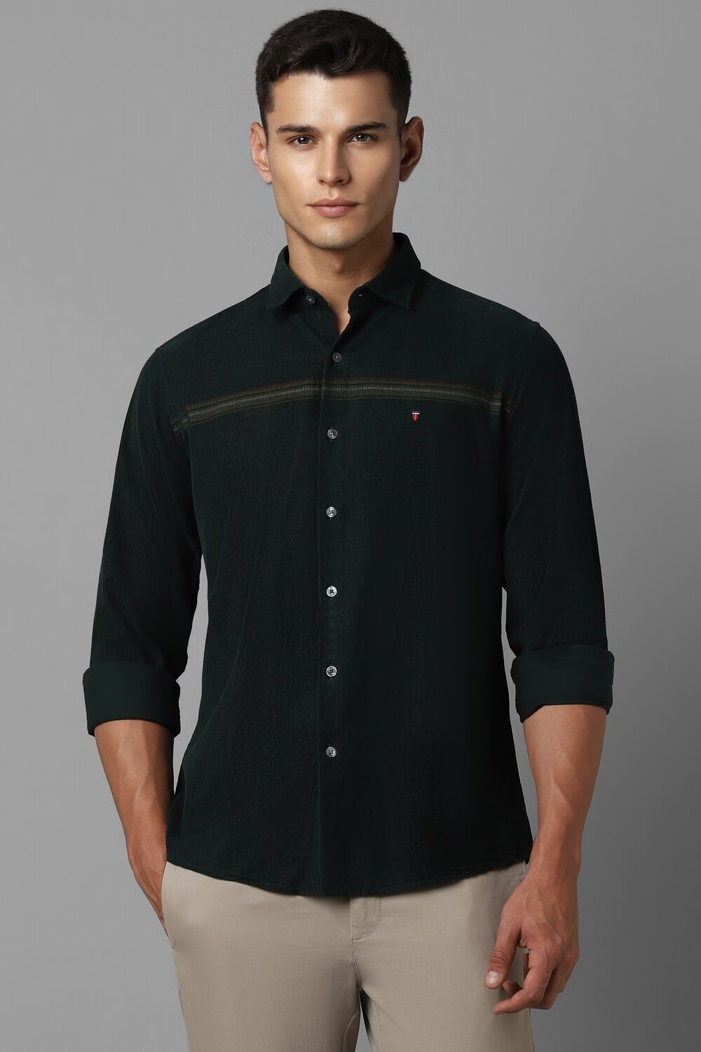 Men Green Slim Fit Print Full Sleeves Casual Shirt-Green