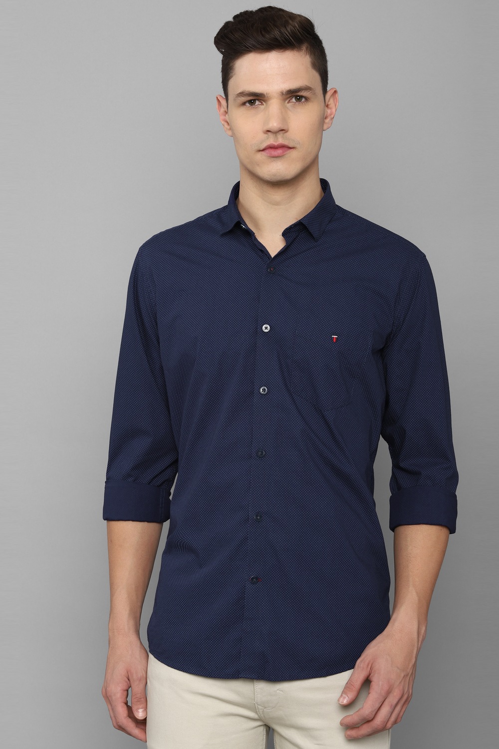 Men Navy Slim Fit Print Full Sleeves Casual Shirt-Navy