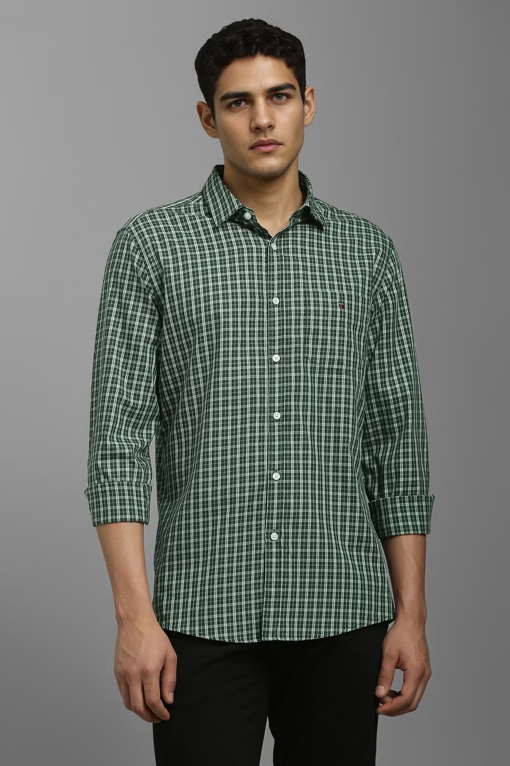 Men Green Check Full Sleeves Casual Shirt-Green
