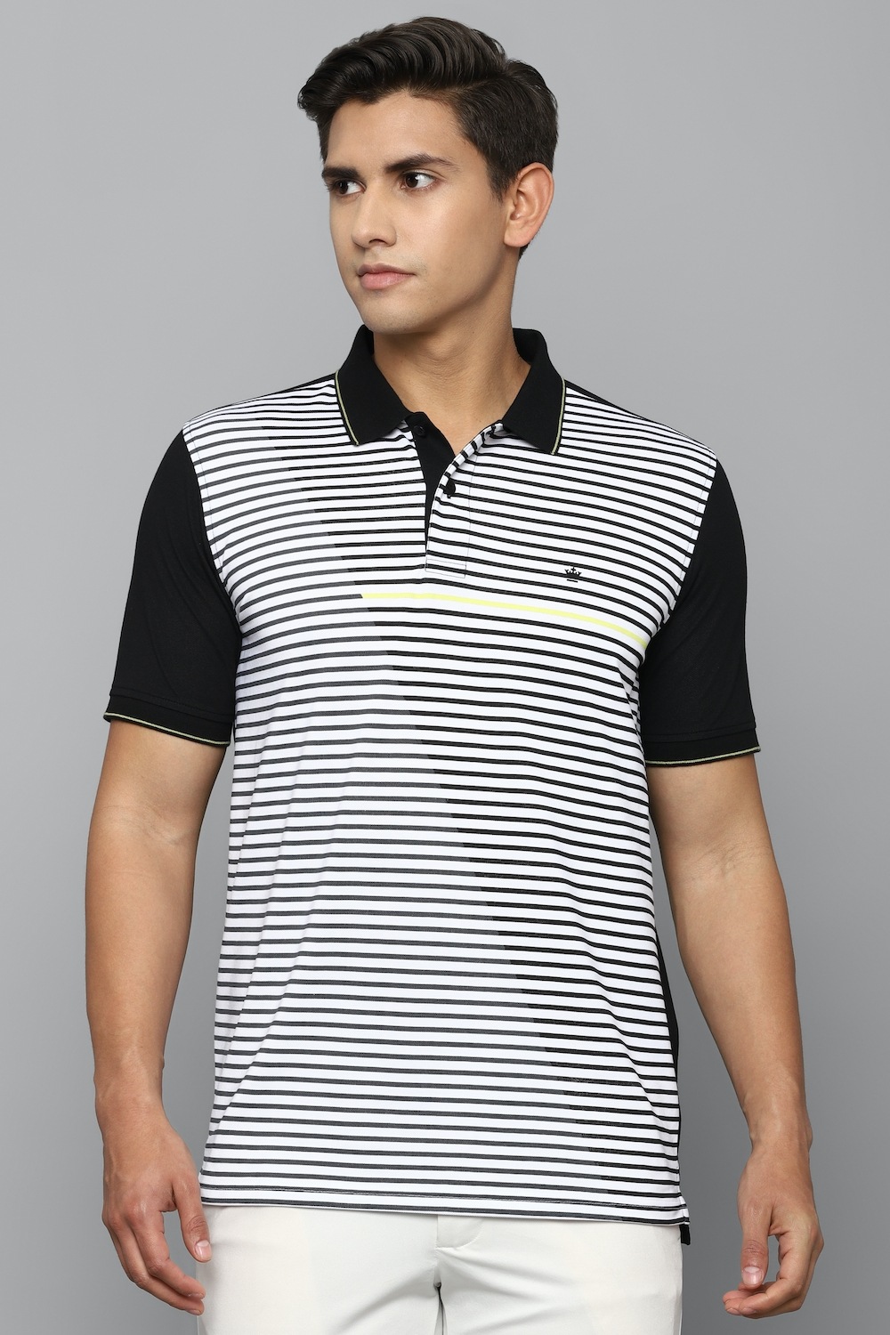Men Black Stripe Polo Neck T-shirt-Black