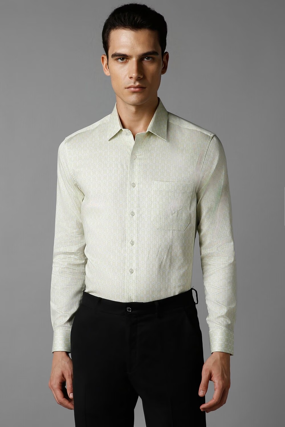 Men Green Slim Fit Print Full Sleeves Formal Shirt-Green