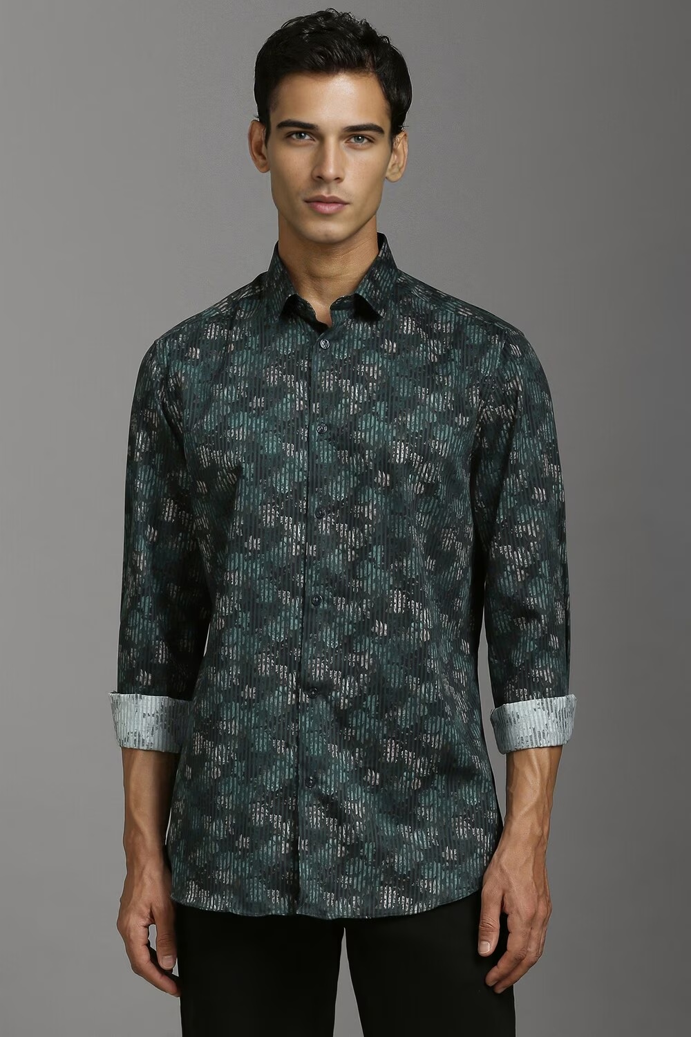 Men Green Classic Fit Print Full Sleeves Casual Shirt-Green