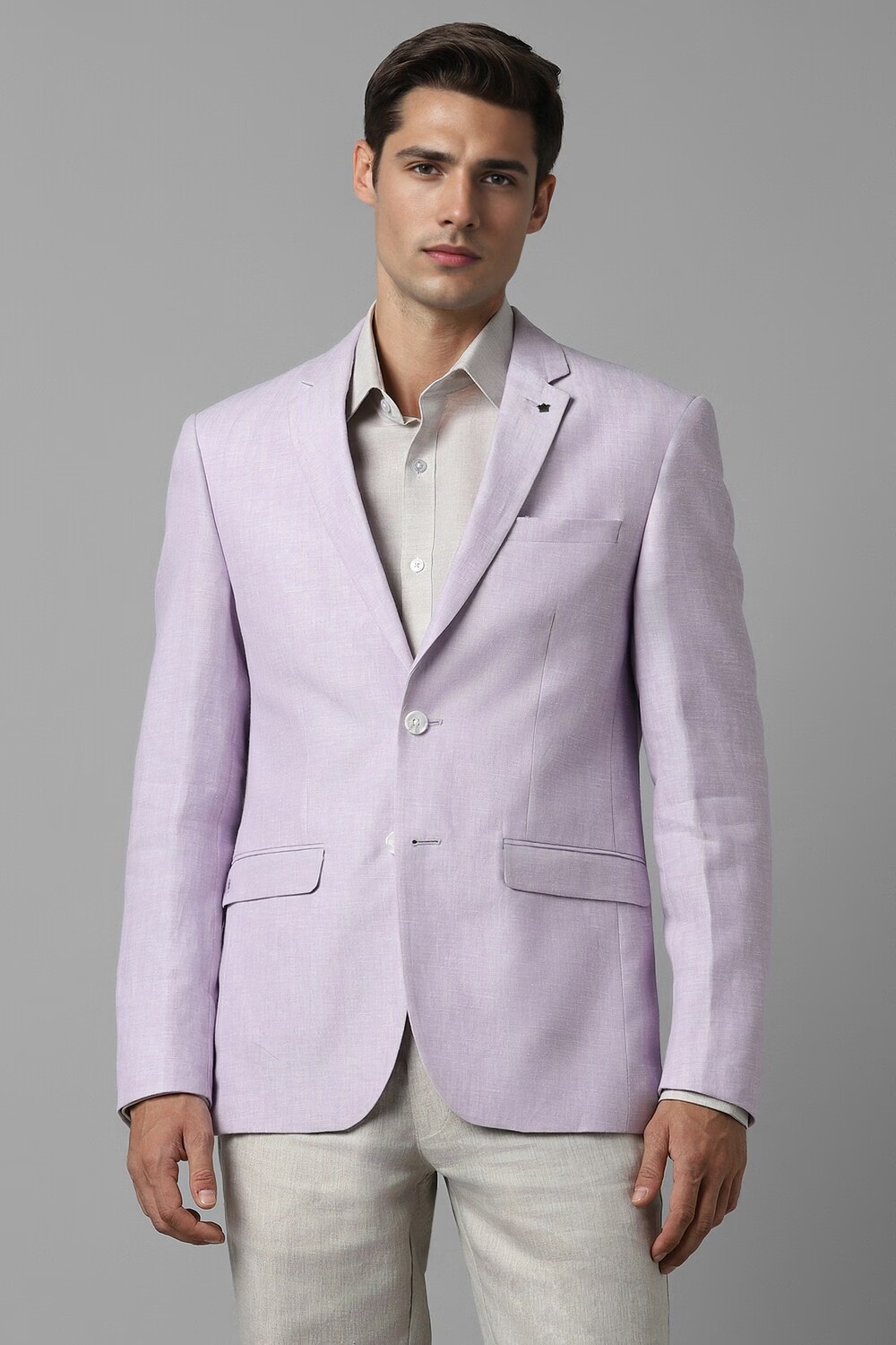 Men Lilac Slim Fit Textured Formal Blazer-Lilac
