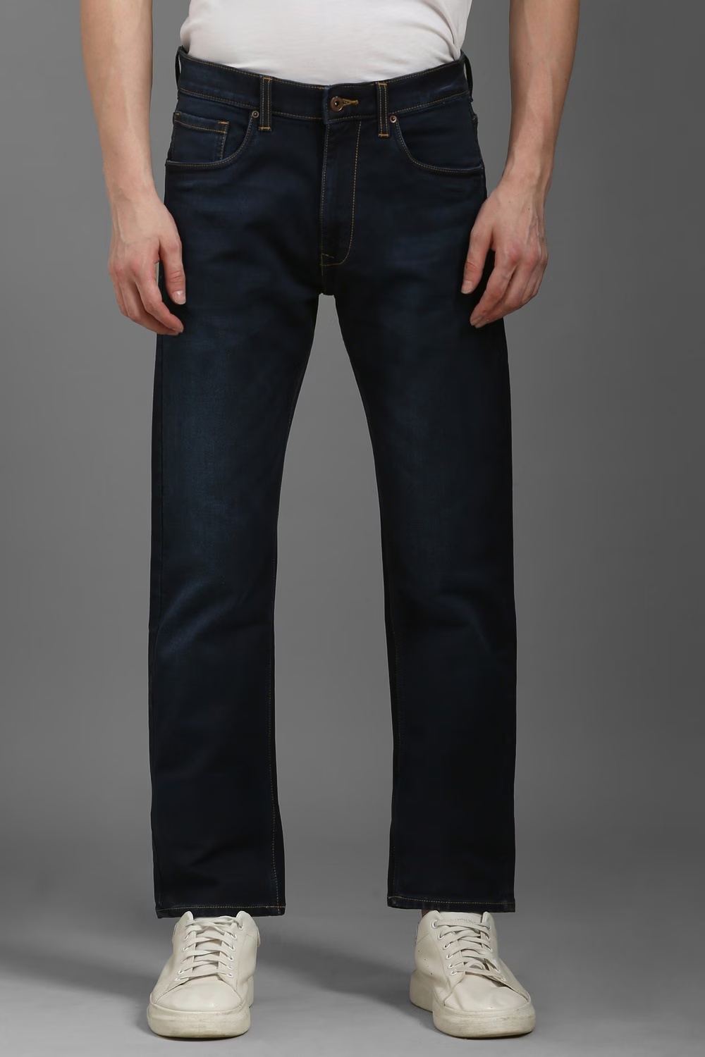 Men Navy Light Slim Fit Jeans-Navy