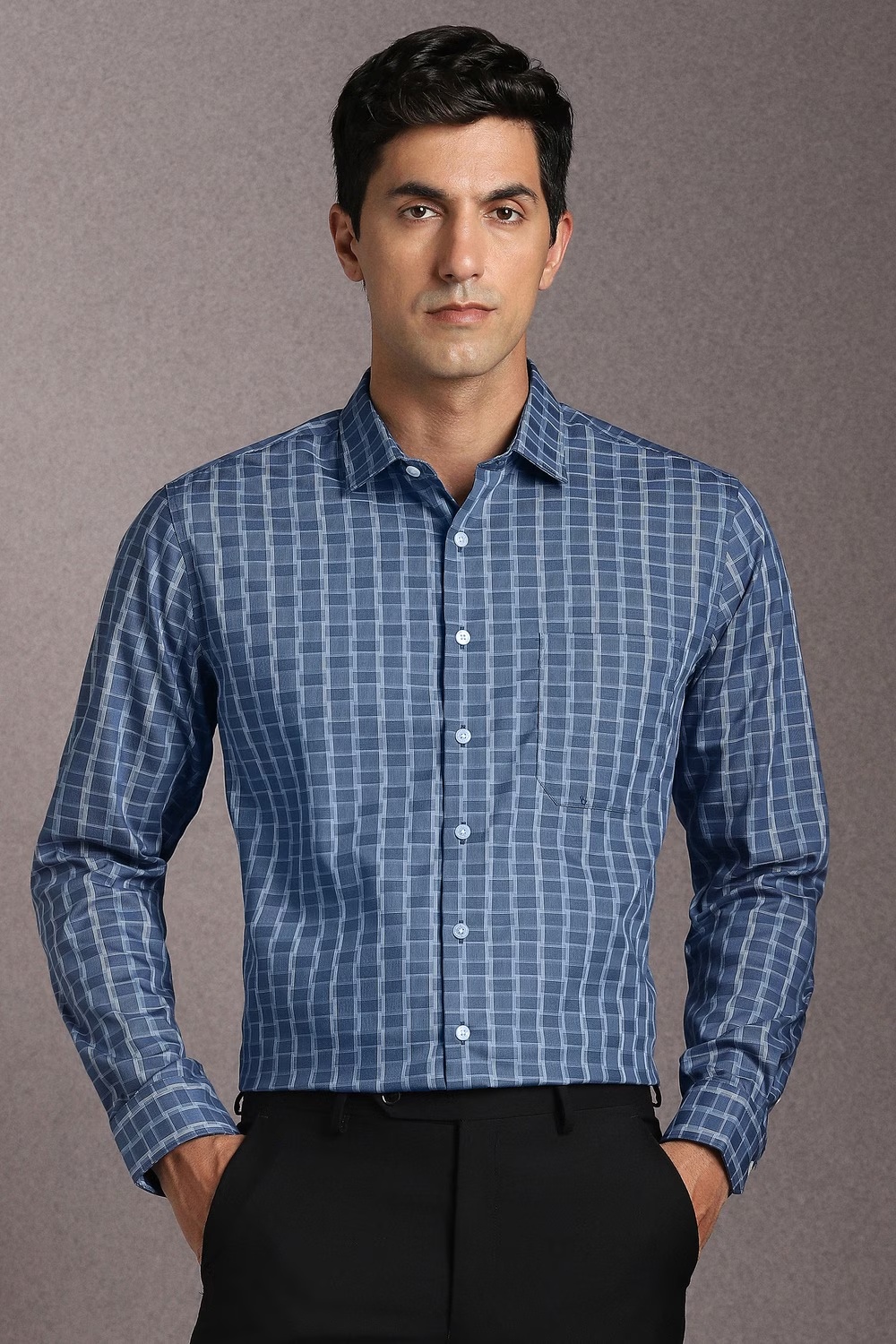 Men Blue Print Full Sleeves Formal Shirt-Blue