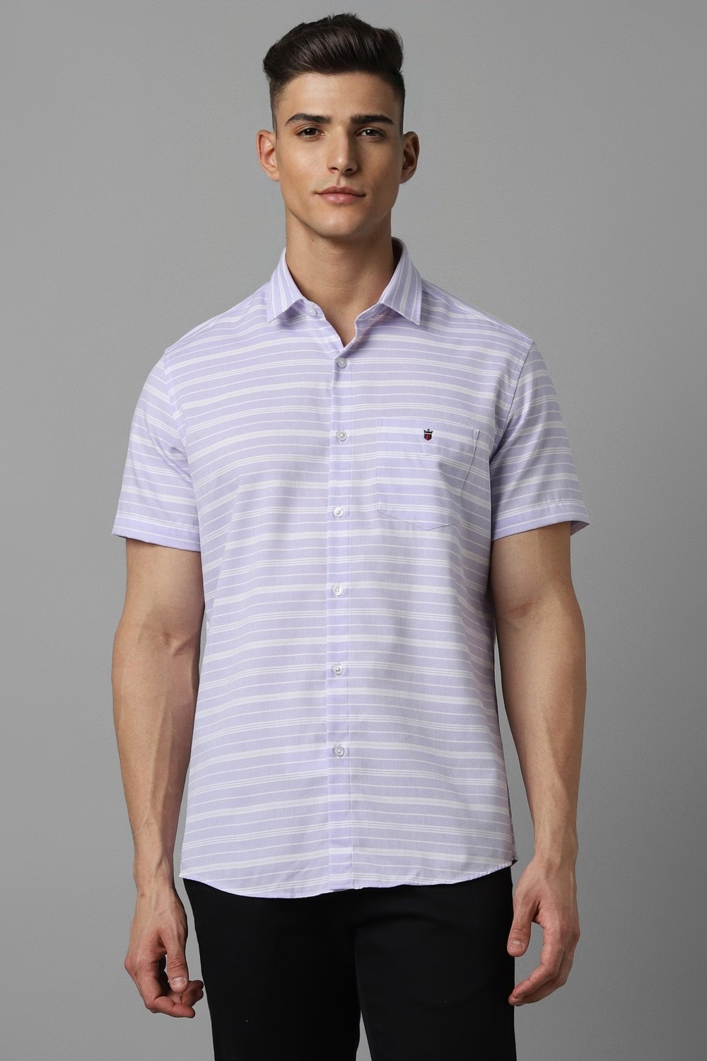Men Lilac Stripe Half Sleeves Casual Shirt-Lilac