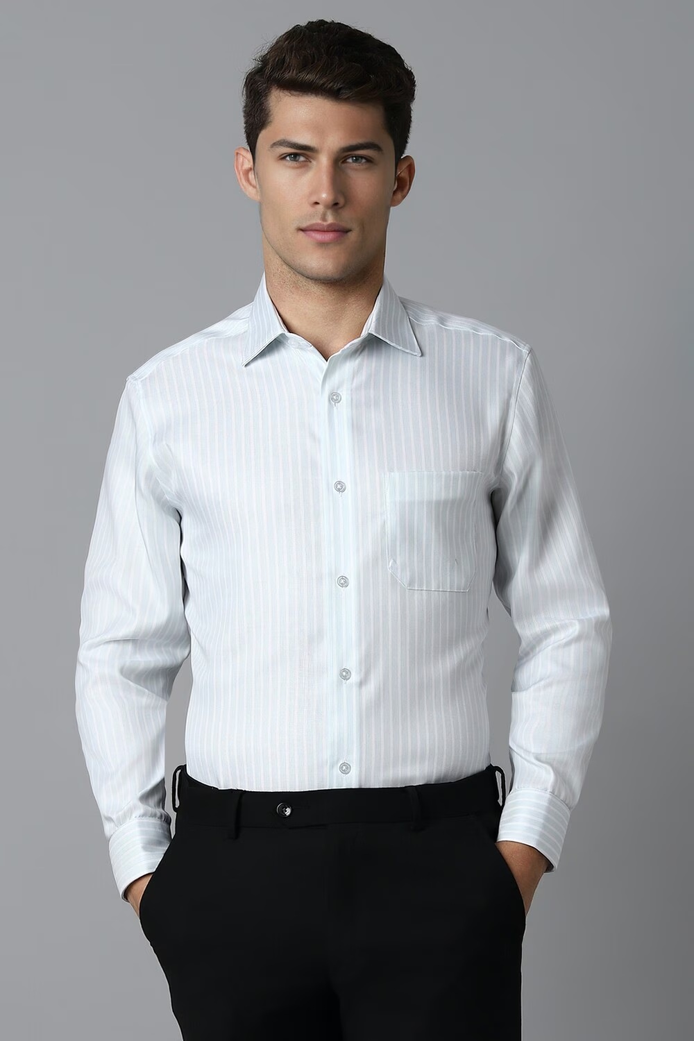 Men Blue Classic Fit Stripe Full Sleeves Formal Shirt-Blue