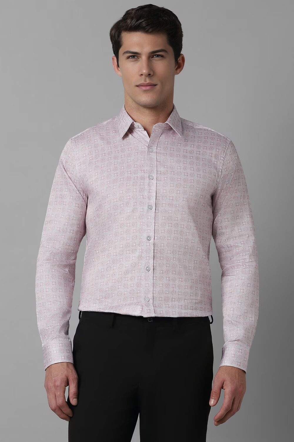 Men Pink Slim Fit Print Full Sleeves Formal Shirt-Pink