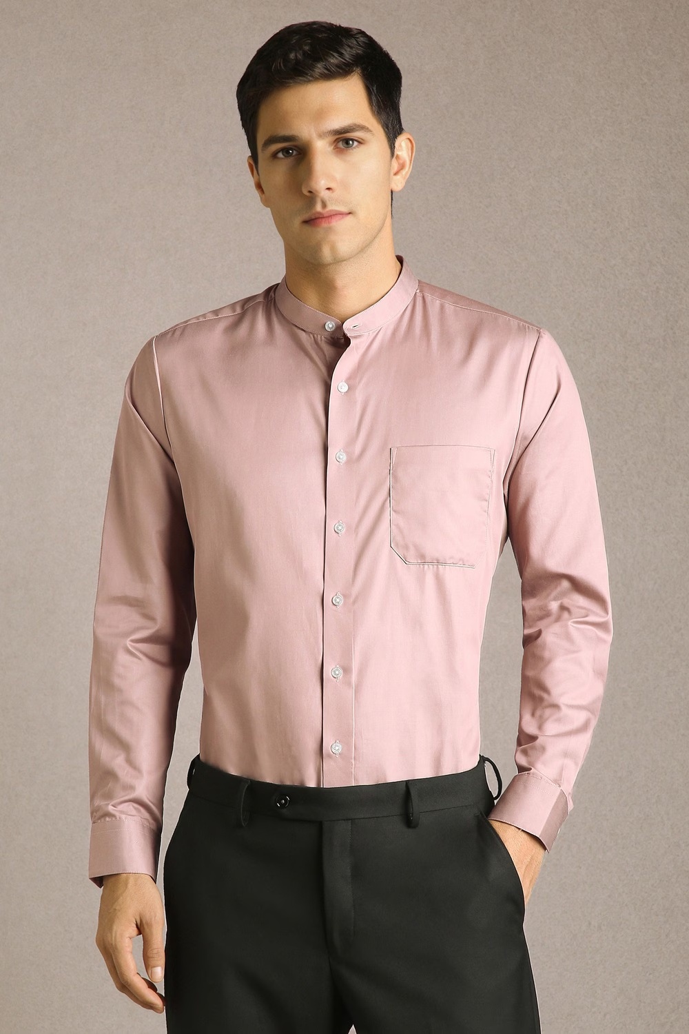 Men Mauve Solid Full Sleeves Formal Shirt-Mauve