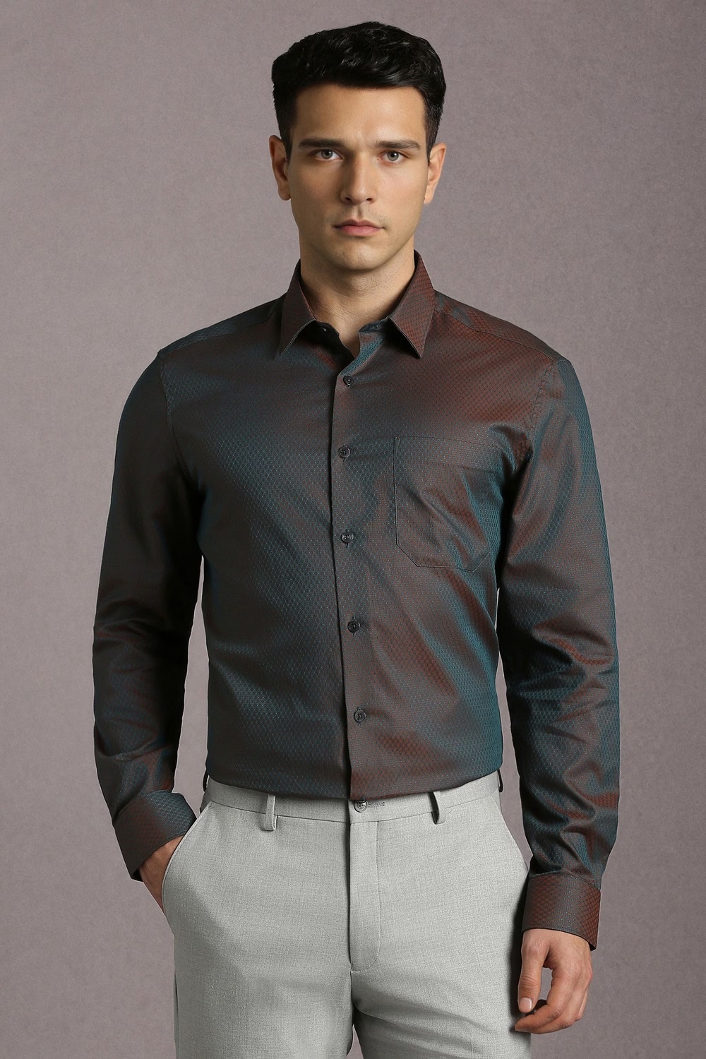 Men Brown Textured Full Sleeves Formal Shirt-Brown