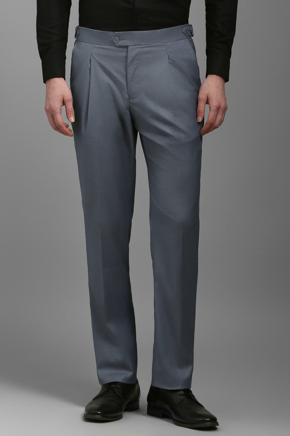Men Grey Slim Fit Textured Pleated Formal Trousers-Grey