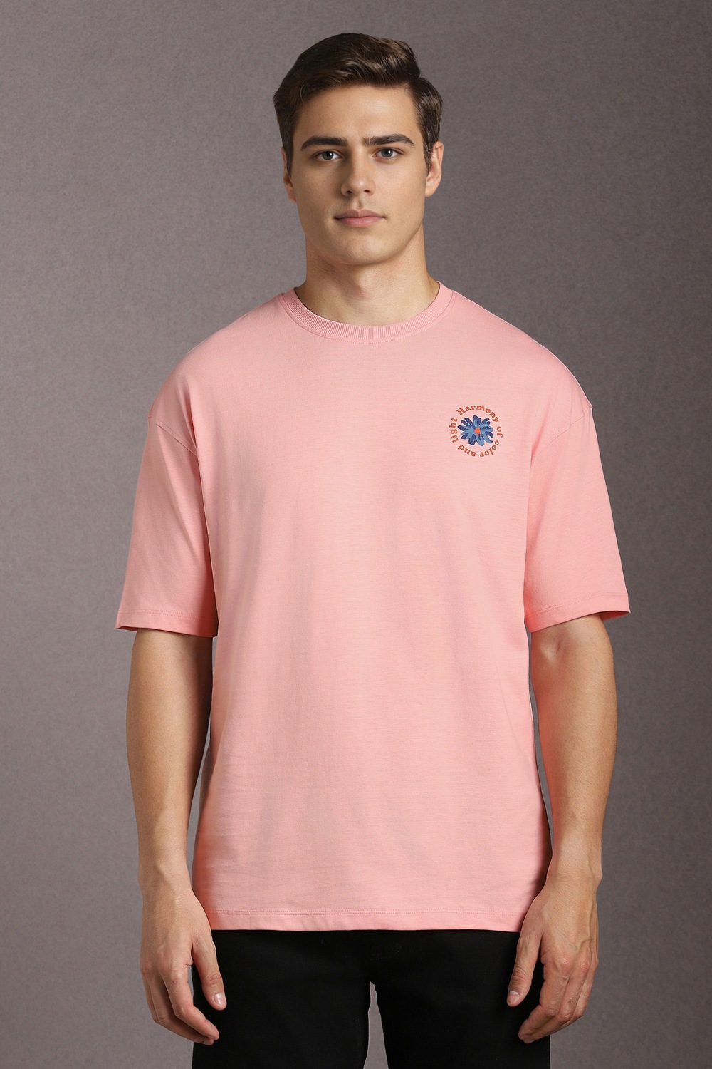 Men Pink Graphic Print Crew Neck T-shirt-Pink