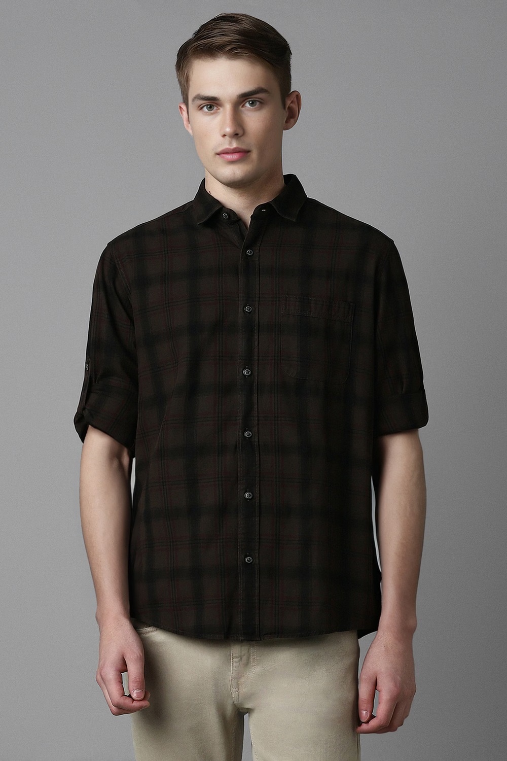 Men Brown Check Full Sleeves Casual Shirt-Brown