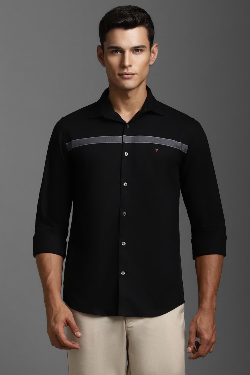 Men Black Stripe Full Sleeves Casual Shirt-Black