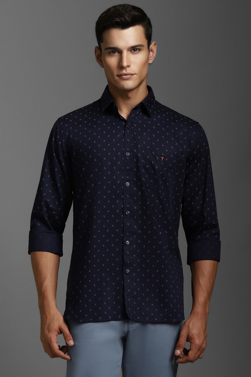 Men Navy Print Full Sleeves Casual Shirt-Navy