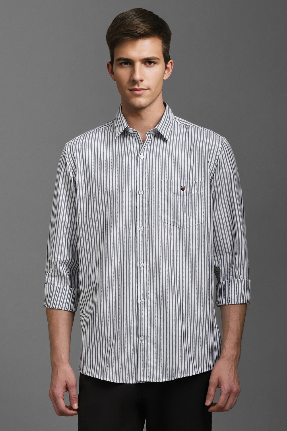 Men White Stripe Full Sleeves Casual Shirt-White