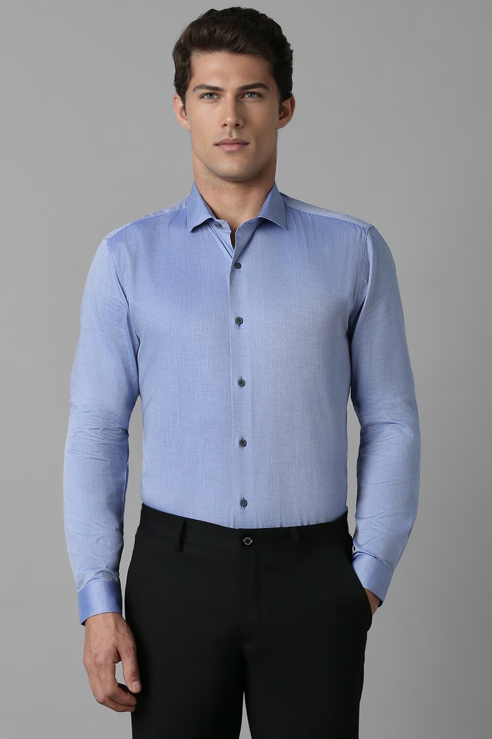 Men Blue Super Slim Fit Textured Full Sleeves Casual Shirt-Blue