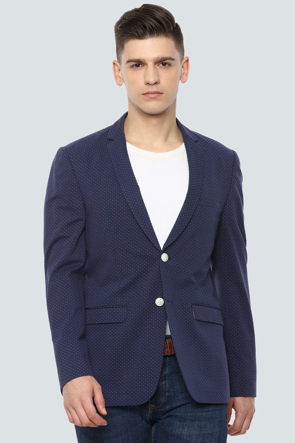 Men Navy Super Slim Fit Print Casual Blazer-Navy