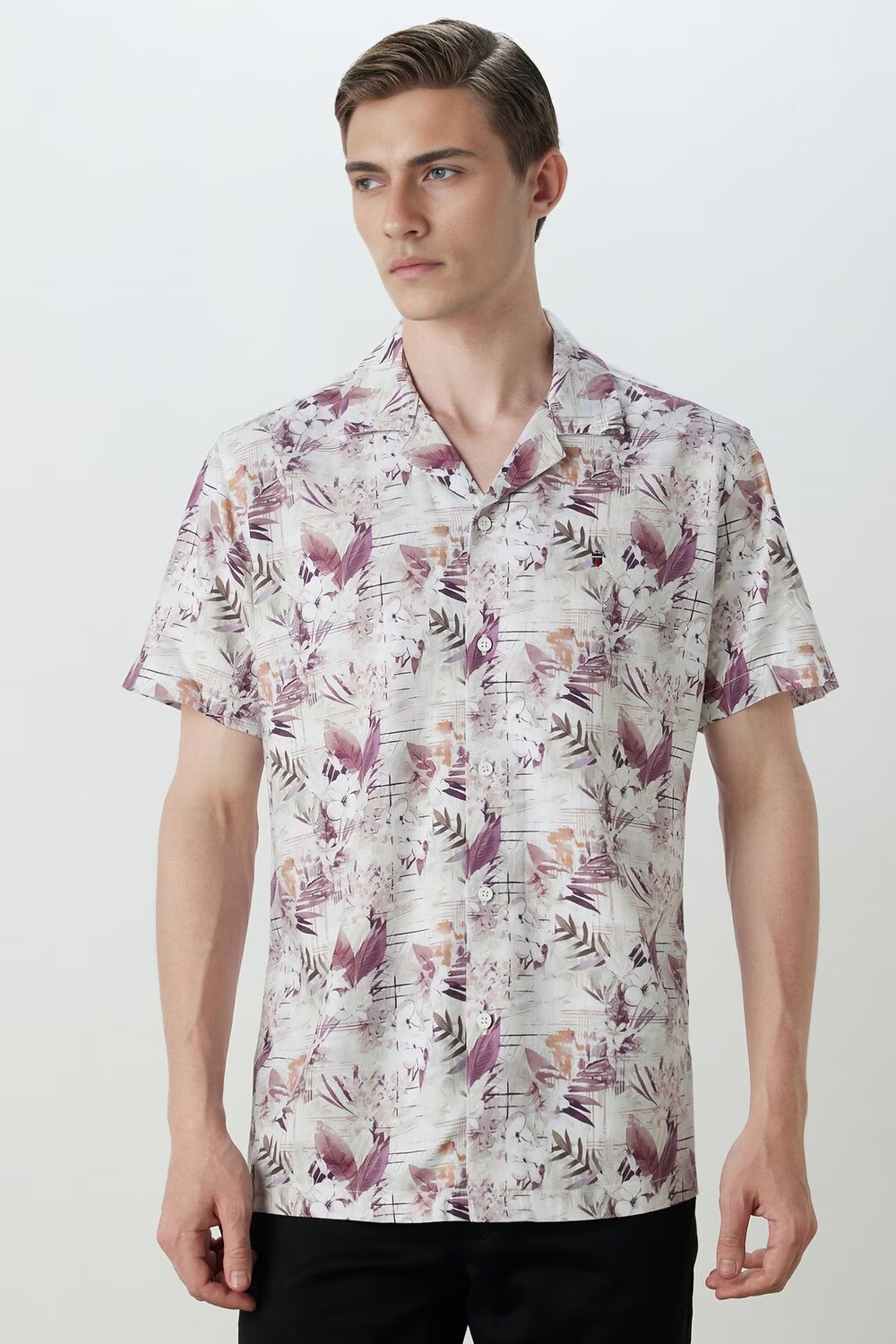 Men White Slim Fit Print Half Sleeves Casual Shirt-White