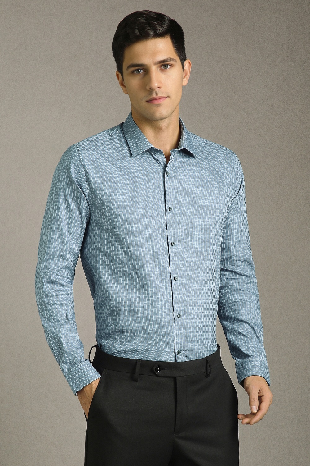 Men Light Blue Print Full Sleeves Casual Shirt-Light Blue