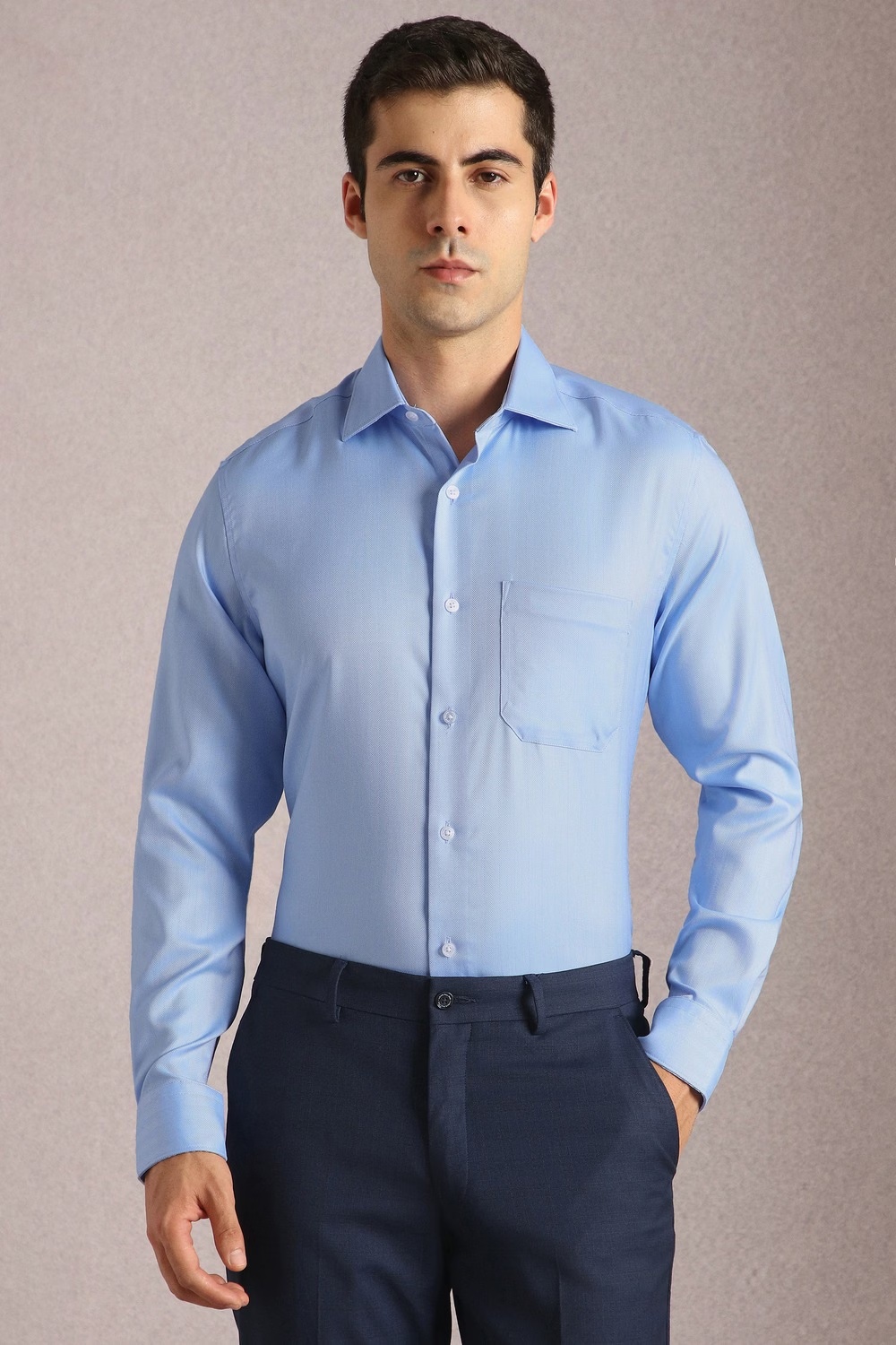 Men Blue Textured Full Sleeves Formal Shirt-Blue