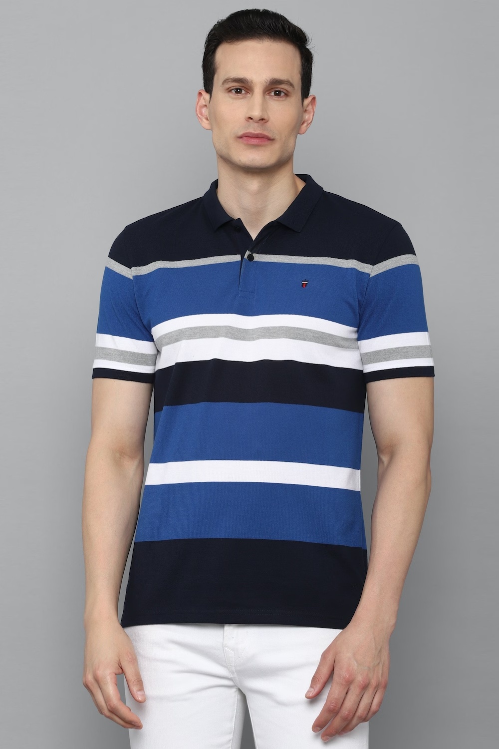 Men Multi Stripe Polo Neck T-shirt-Multi