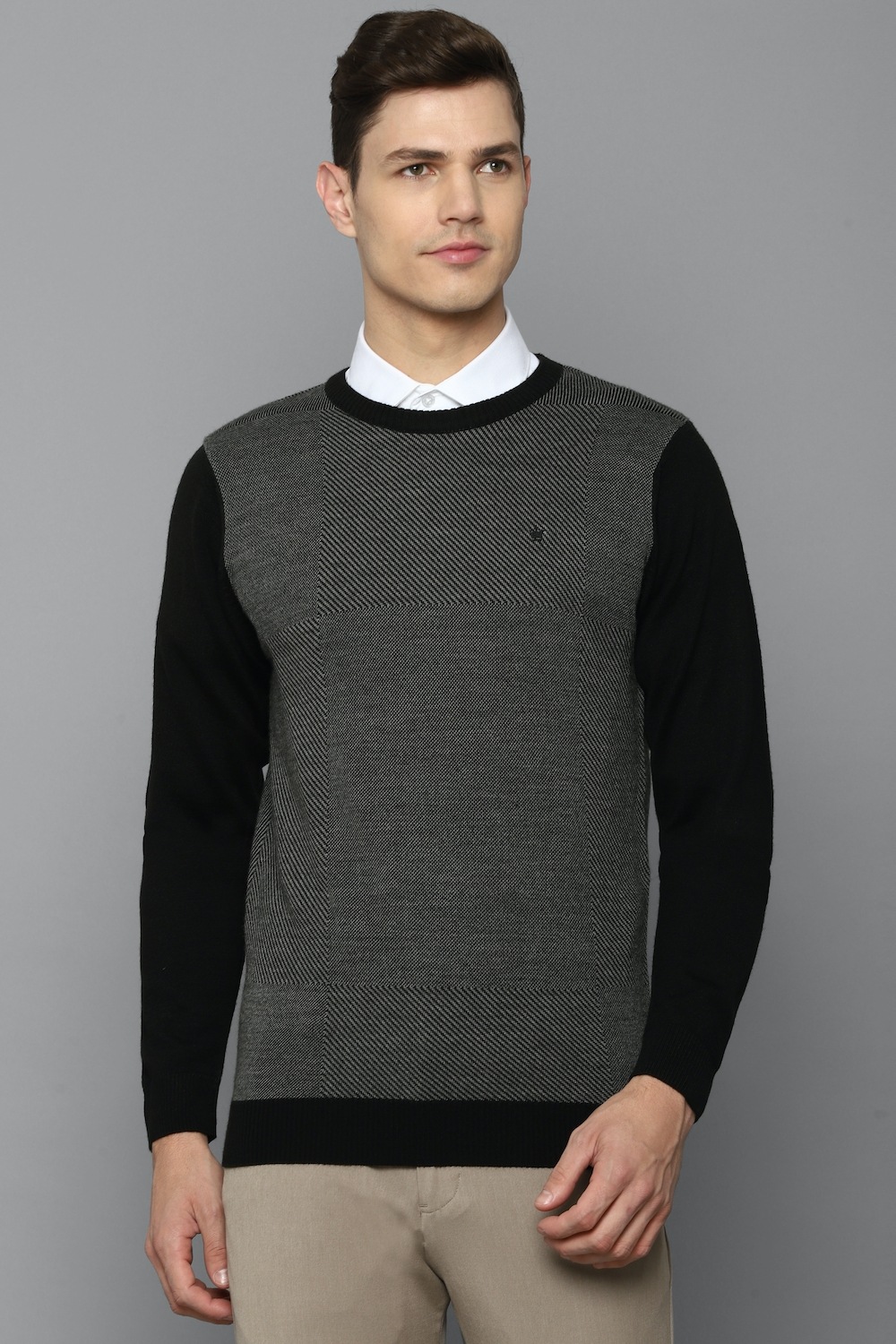 Men Grey Print Crew Neck Full Sleeves Sweater-Grey