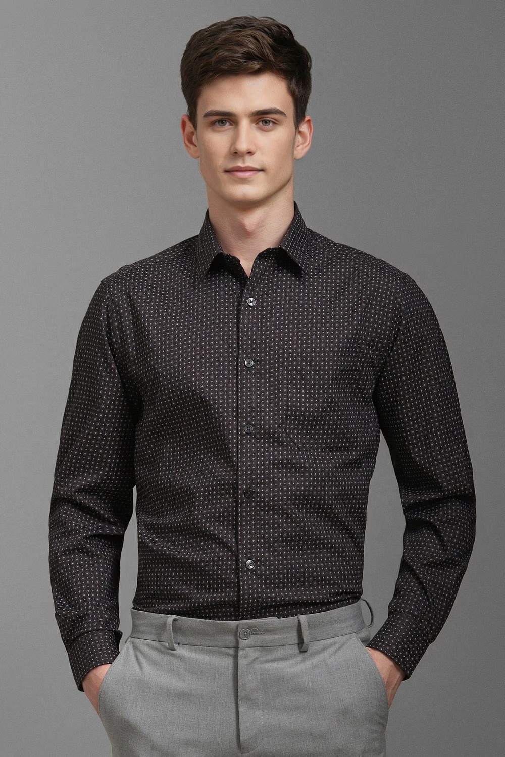 Men Brown Classic Fit Print Full Sleeves Formal Shirt-Brown