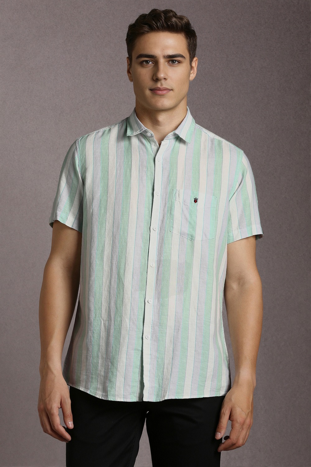 Men Green Stripe Half Sleeves Casual Shirt-Green 1 32971-men-green-stripe-half-sleeves-casual-shirt-green-1.jpg